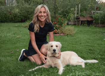 Kathy Chester from MS Disrupter with her Golden Retriever