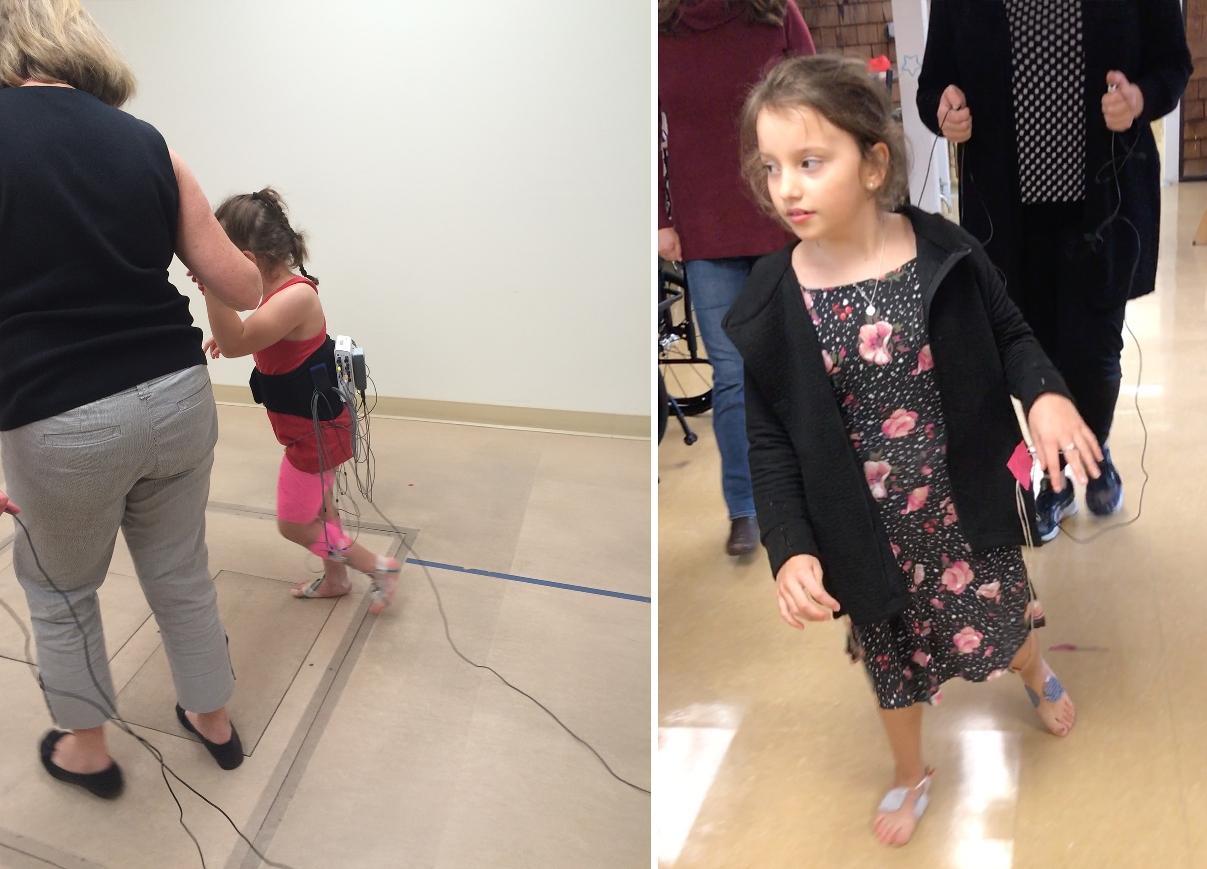 founder's daughter performing gait analysis and stimulation with therapist