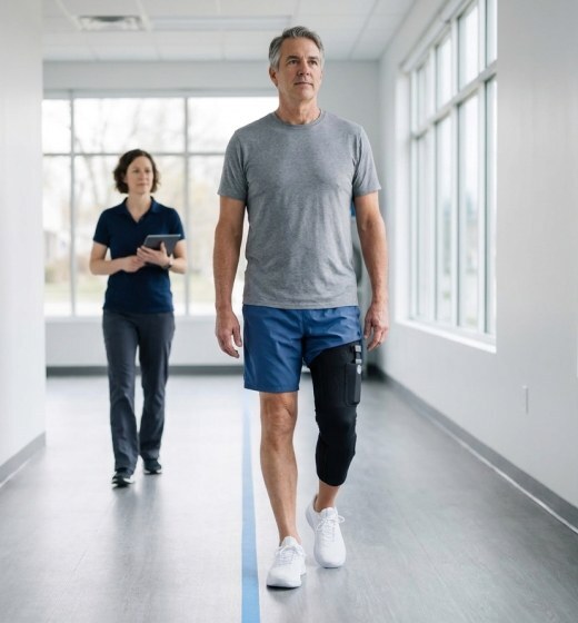 A study participant walking while a researcher observes
